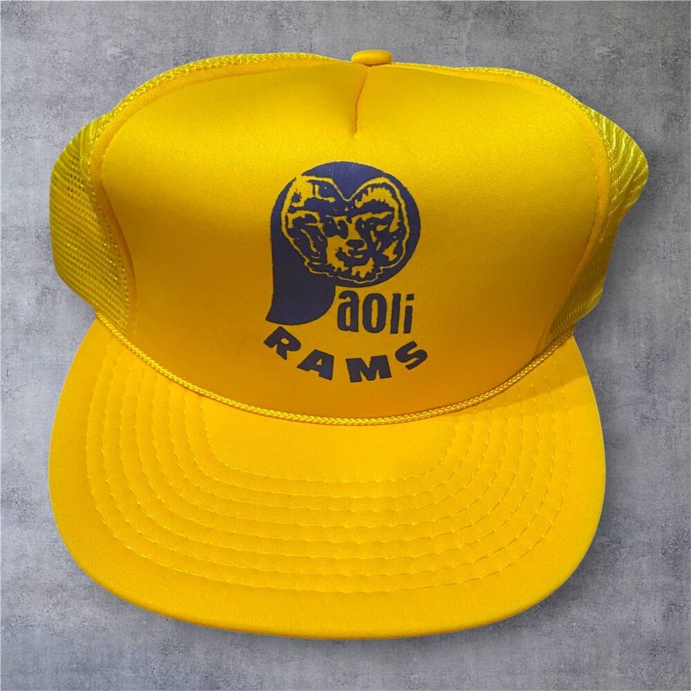 Paoli Rams Vintage 70s 80s Yellow Navy Mesh Trucker Hat Cap Men's Size OS